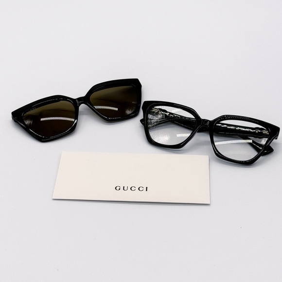 NEW GUCCI GG1542S 001 CAT EYE BLACK BROWN/CLEAR WOMEN SUNGLASSES GUCCI - Picture 14 of 15